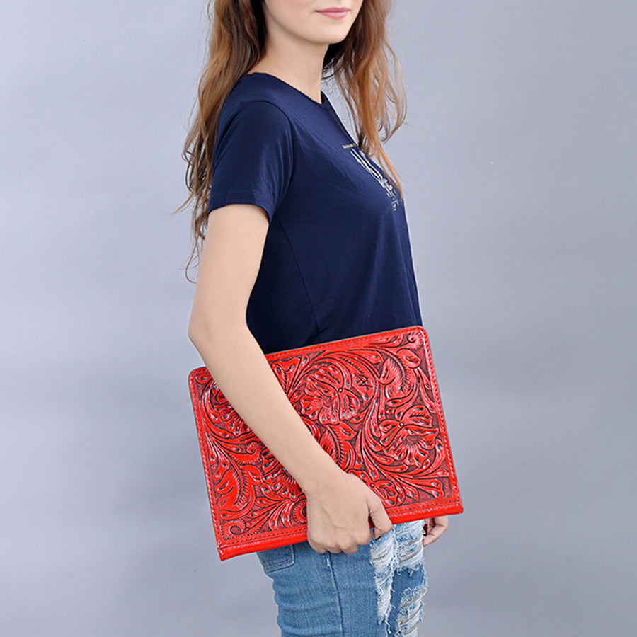 American Darling Western Portfolio Bag – Hand-Tooled Floral Carved Genuine Leather Organizer Case for Work, Travel & Daily Use