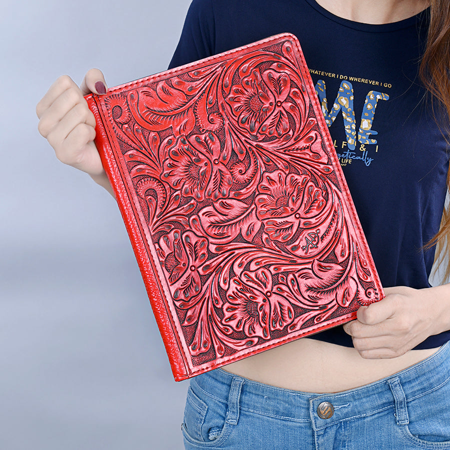 American Darling Western Portfolio Bag – Hand-Tooled Floral Carved Genuine Leather Organizer Case for Work, Travel & Daily Use