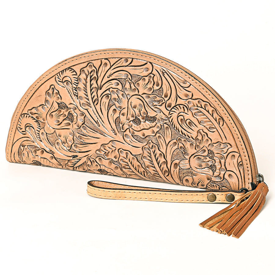 American Darling Hand-Tooled Western Leather Taco Bag - Genuine Floral Carved Designer Wristlet - Uhorse
