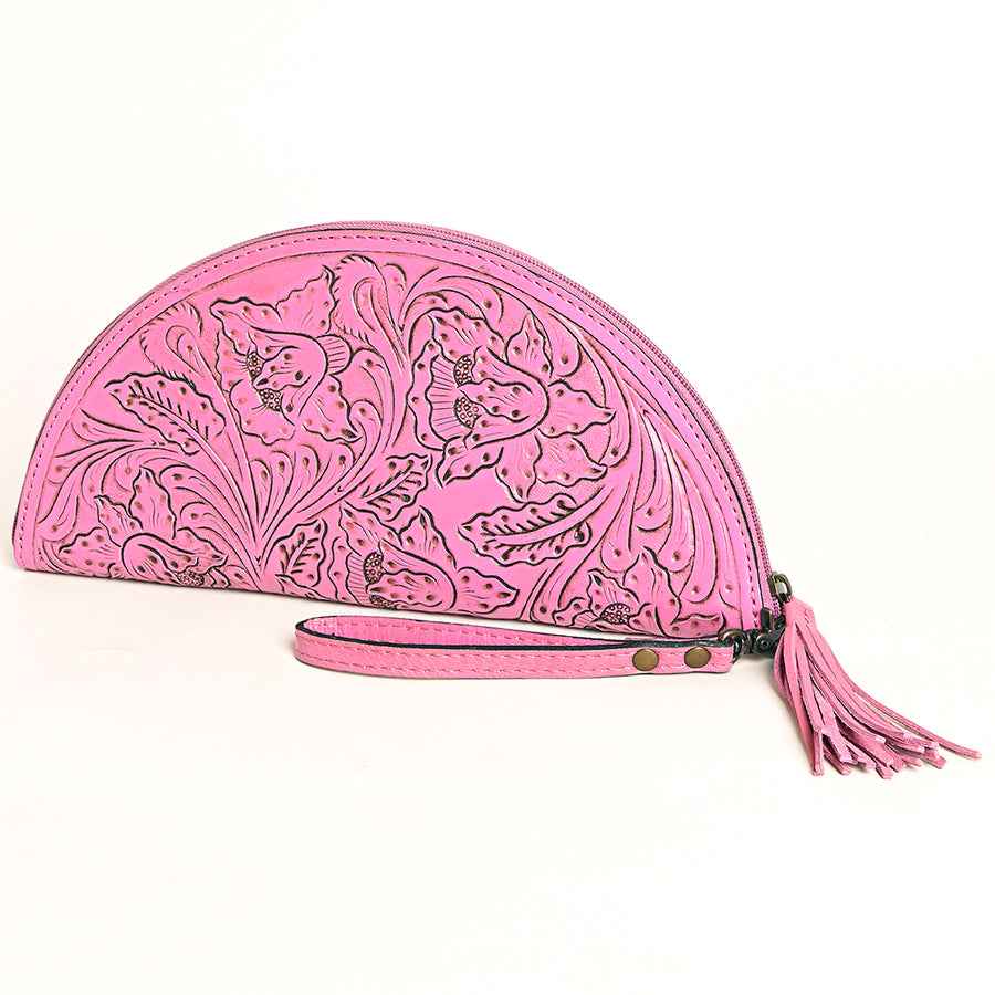 American Darling Hand-Tooled Western Leather Taco Bag - Genuine Floral Carved Designer Wristlet - Uhorse