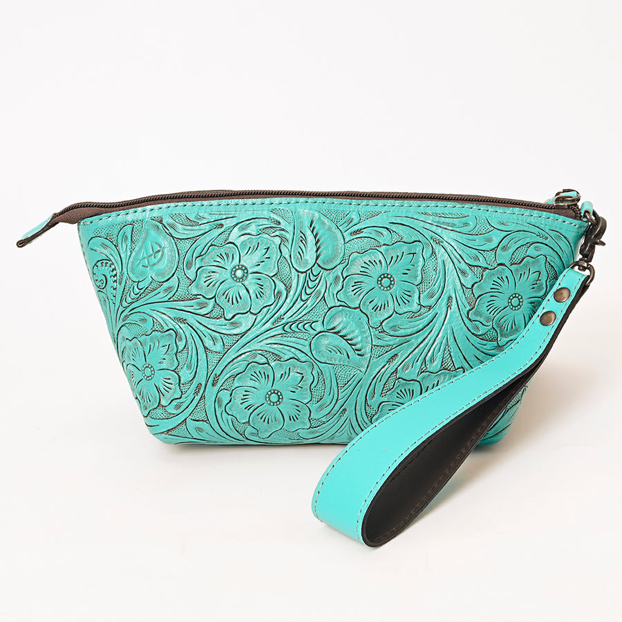 American Darling Western Hand-Tooled Leather Wristlet Bag – Genuine Floral Carved Women’s Clutch with Fringe Strap