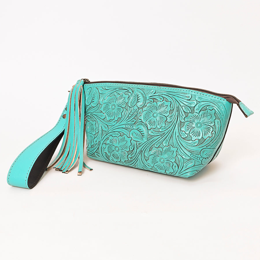 American Darling Hand-Tooled Western Leather Wristlet Bag - Genuine Floral Carved Women's Clutch - Uhorse