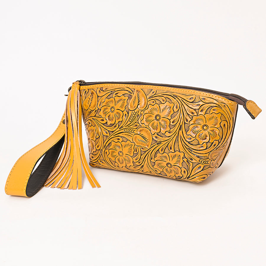 American Darling Hand-Tooled Western Leather Wristlet Bag - Genuine Floral Carved Women's Clutch - Uhorse