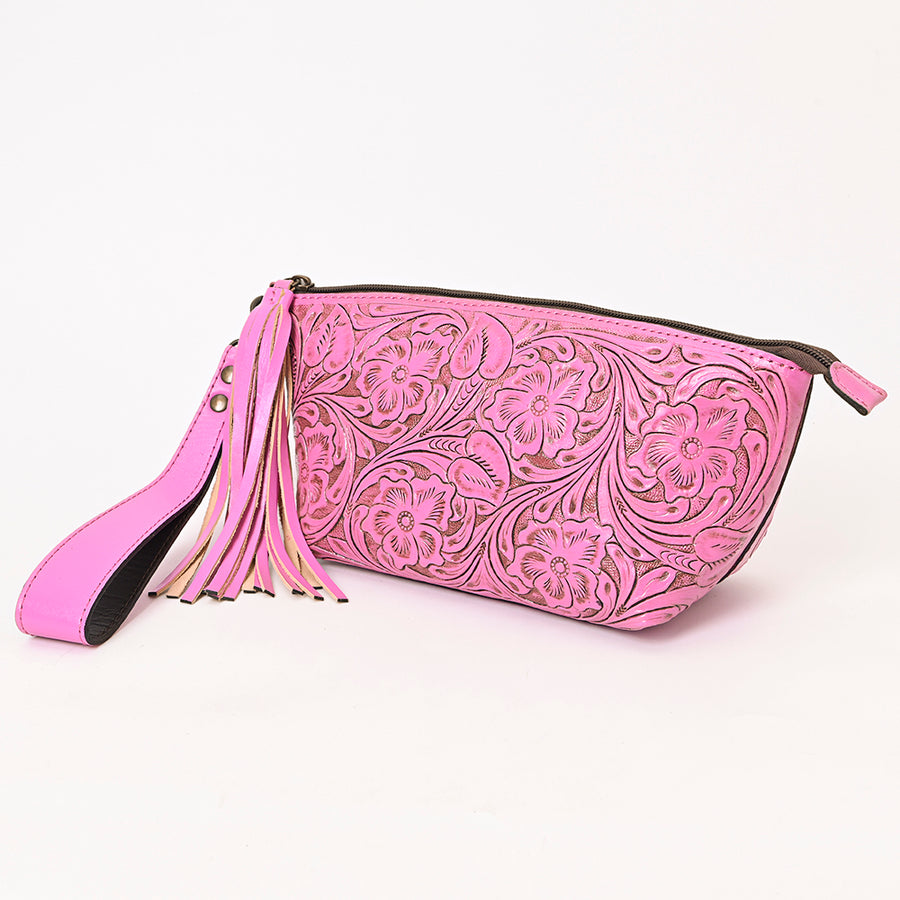 American Darling Hand-Tooled Western Leather Wristlet Bag - Genuine Floral Carved Women's Clutch - Uhorse