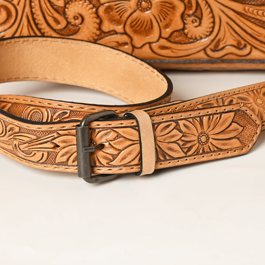 American Darling Western Hand-Tooled Leather Crossbody Bag – Genuine Floral Carved Women’s Purse with Strap and Fringe Detail