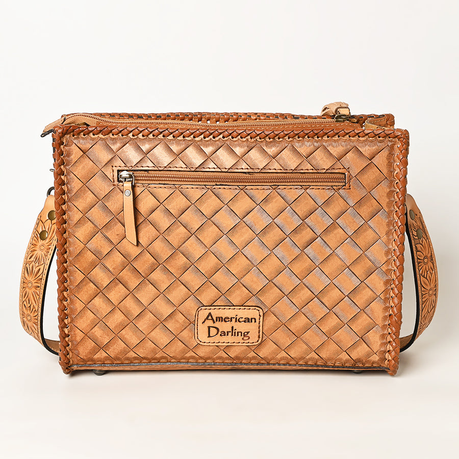 American Darling Western Hand-Tooled Leather Crossbody Bag – Genuine Floral Carved Women’s Purse with Strap and Fringe Detail