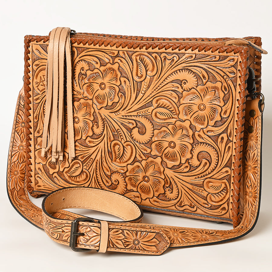American Darling Hand-Tooled Western Leather Crossbody Bag - Genuine Floral Carved Artisan Purse - Uhorse