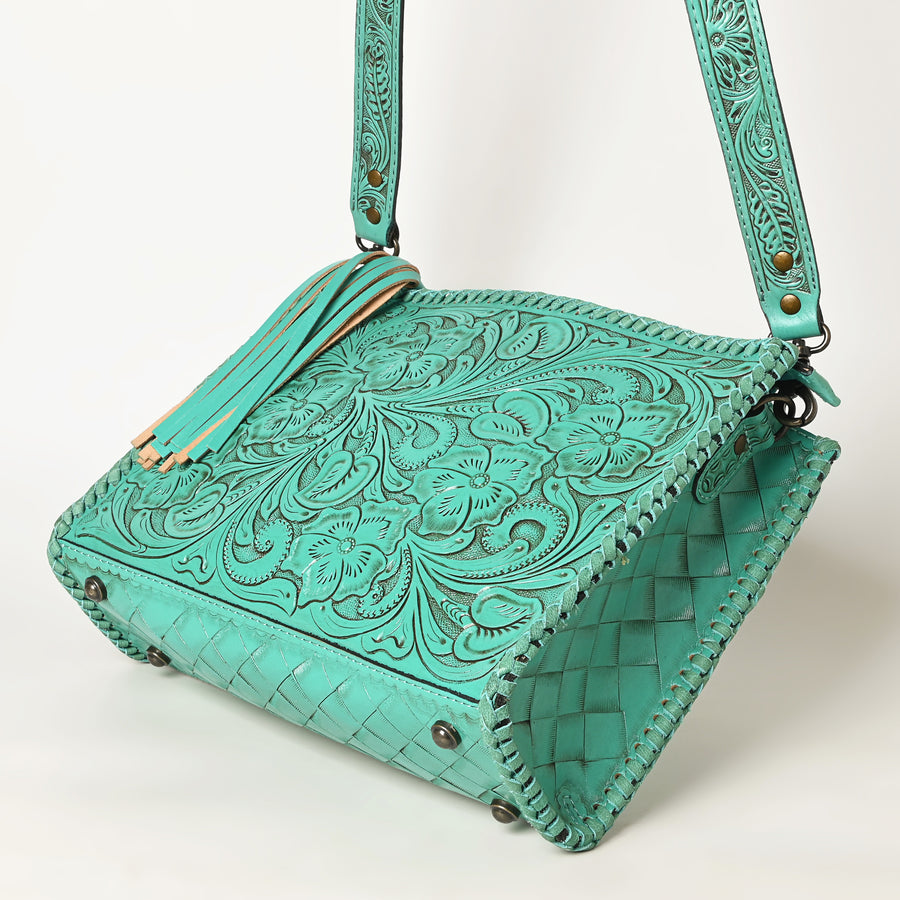 American Darling Western Hand-Tooled Leather Crossbody Bag – Genuine Floral Carved Women’s Purse with Strap and Fringe Detail