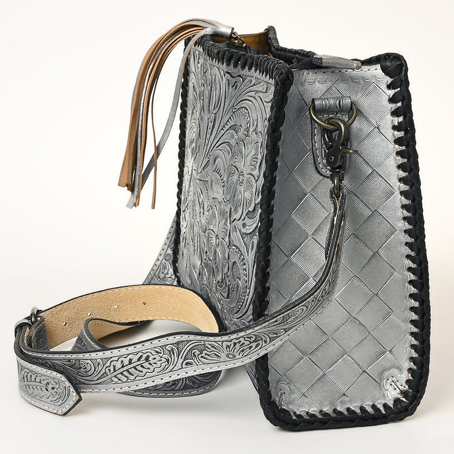 American Darling Western Hand-Tooled Leather Crossbody Bag – Genuine Floral Carved Women’s Purse with Strap and Fringe Detail