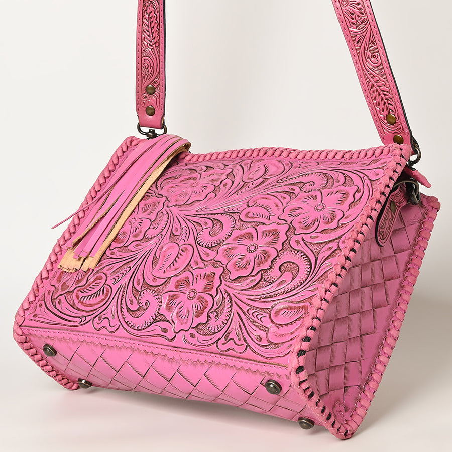 American Darling Western Hand-Tooled Leather Crossbody Bag – Genuine Floral Carved Women’s Purse with Strap and Fringe Detail