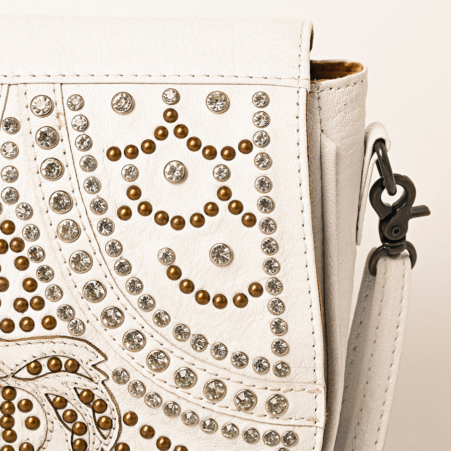American Darling Western Leather Crossbody Bag – Genuine Artisan Riveted Women’s Purse with Adjustable Strap and Secure Storage