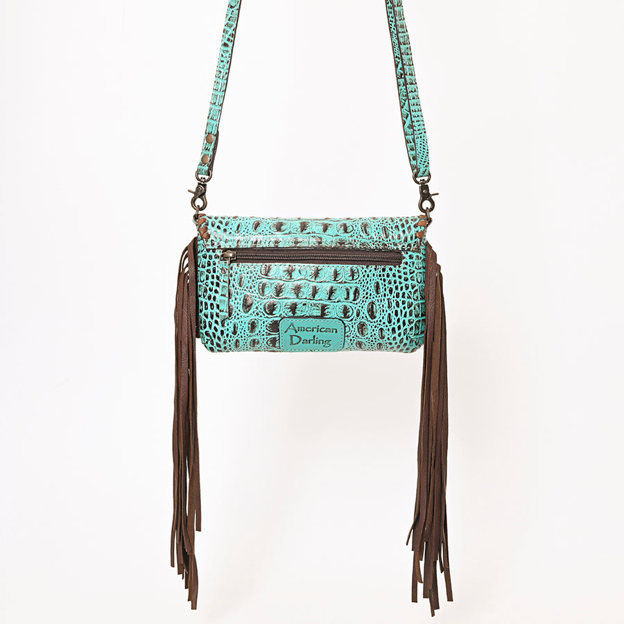 American Darling Wallet Handbag – Crocodile Embossed Genuine Leather, Fringe Details, Western Stone Accents, Compact Western Purse
