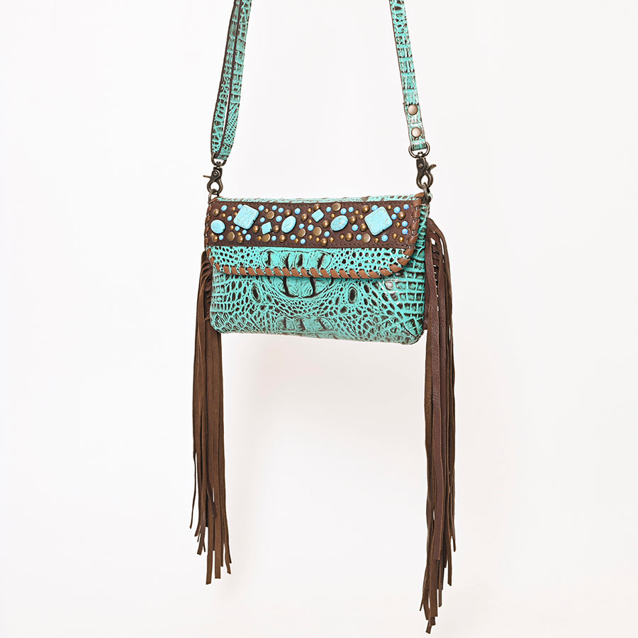 American Darling Western Wallet Handbag with Fringe - Crocodile Embossed Genuine Leather Purse - Uhorse