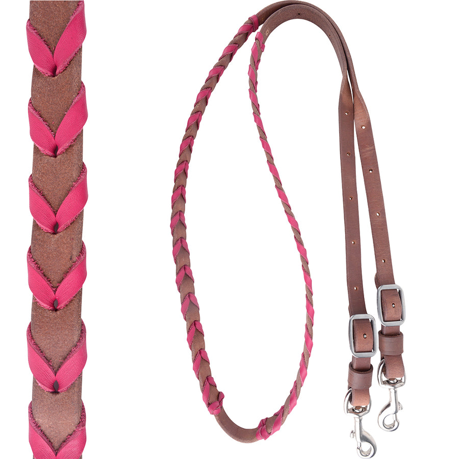 Pink and brown braided leather split reins - Uhorse