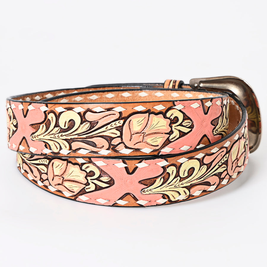 American Darling Beautifully Hand Tooled Brown Genuine Leather Belt Men and Women Western with Removable Buckle