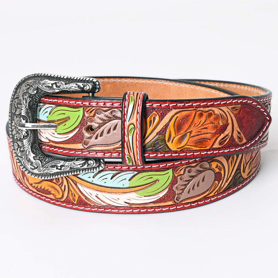 American Darling Beautifully Hand Tooled Green Genuine Leather Belt Men and Women Western with Removable Buckle