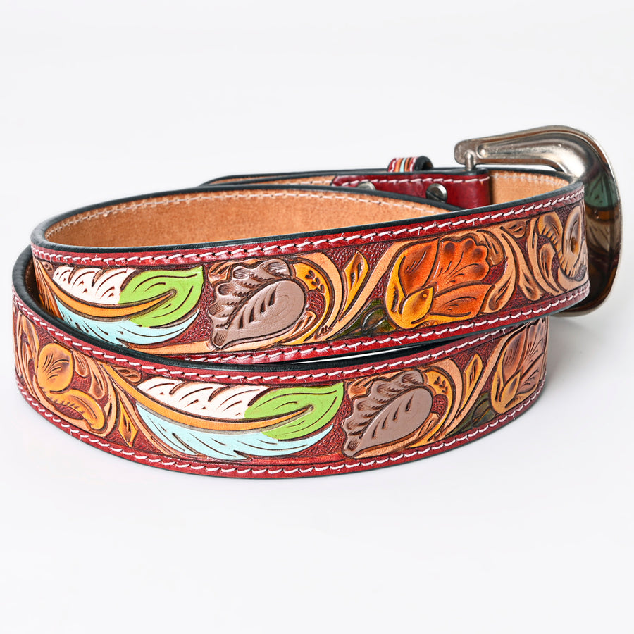 American Darling Beautifully Hand Tooled Green Genuine Leather Belt Men and Women Western with Removable Buckle