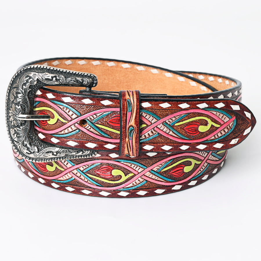 American Darling Beautifully Hand Tooled Green Genuine Leather Belt Men and Women Western with Removable Buckle