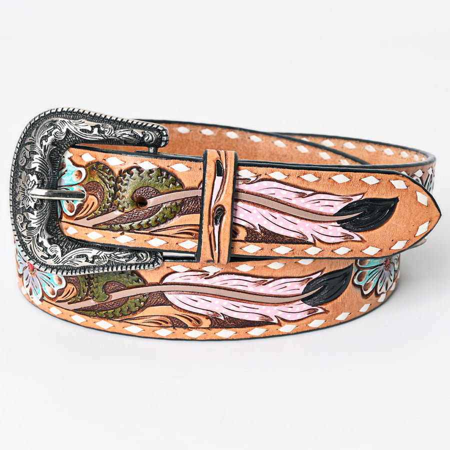 American Darling Beautifully Hand Tooled Green Genuine Leather Belt Men and Women Western with Removable Buckle