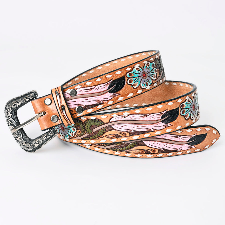 American Darling Beautifully Hand Tooled Green Genuine Leather Belt Men and Women Western with Removable Buckle