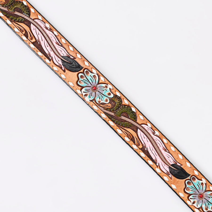American Darling Beautifully Hand Tooled Green Genuine Leather Belt Men and Women Western with Removable Buckle