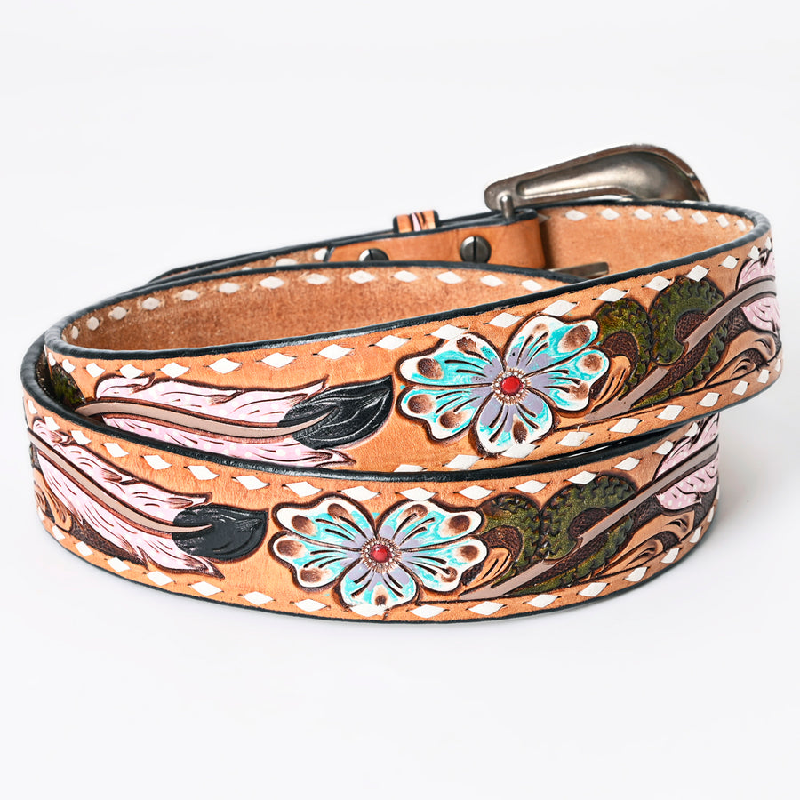 American Darling Beautifully Hand Tooled Green Genuine Leather Belt Men and Women Western with Removable Buckle