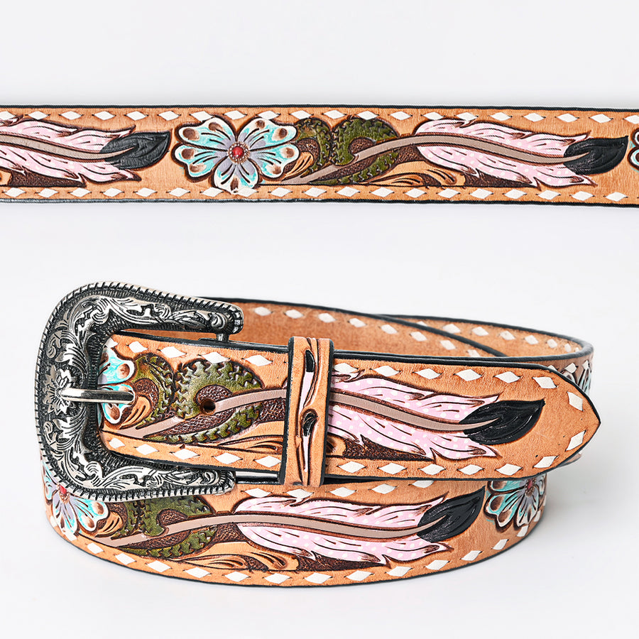 Beautifully Hand Tooled Hand Painted Genuine American Leather Belt Men and Women Bling - Uhorse
