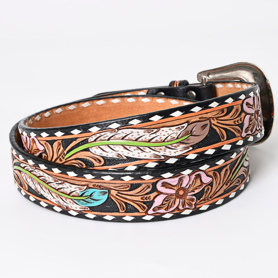 American Darling Beautifully Hand Tooled Green Genuine Leather Belt Men and Women Western with Removable Buckle