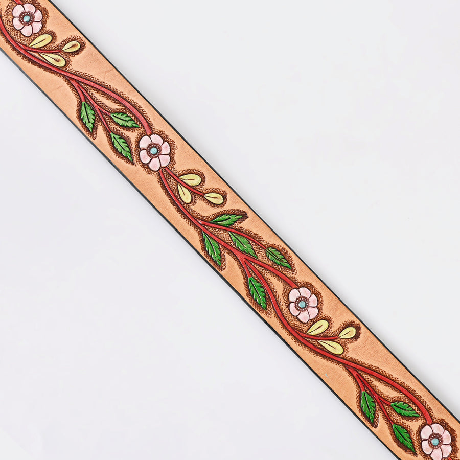 American Darling Beautifully Hand Tooled Green Genuine Leather Belt Men and Women Western with Removable Buckle