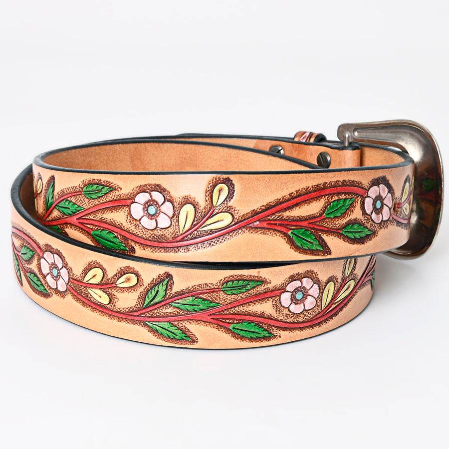 American Darling Beautifully Hand Tooled Green Genuine Leather Belt Men and Women Western with Removable Buckle