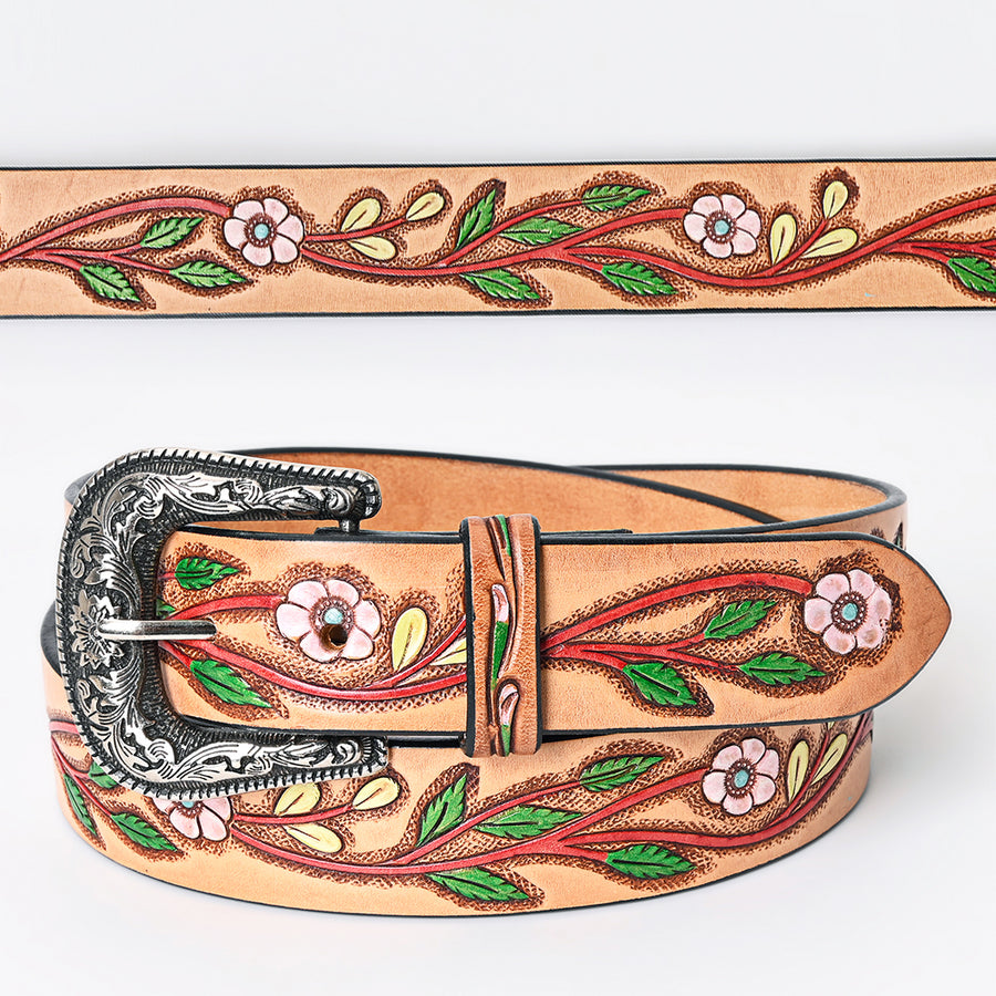 Beautifully Hand Tooled Hand Painted Genuine American Leather Belt Men and Women - Uhorse