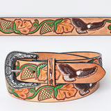 Beautifully Hand Tooled Hand Painted Genuine American Leather Belt Men and Women - Hilason