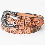 American Darling Beautifully Hand Tooled Tan Genuine American Leather Belt Men and Women Western Belt with Removable Buckle