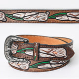 Beautifully Hand Tooled Hand Painted Genuine American Leather Belt Men and Women - Hilason