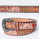 Beautifully Hand Tooled Hand Painted Genuine American Leather Belt Men and Women Bling - Hilason
