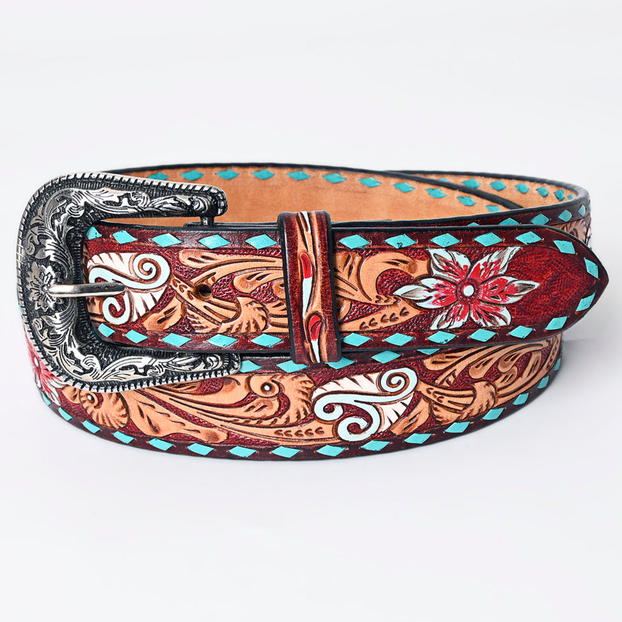 Large American Darling Beautifully Hand Tooled Black Genuine Leather Belt Men and Women Western with Removable Buckle