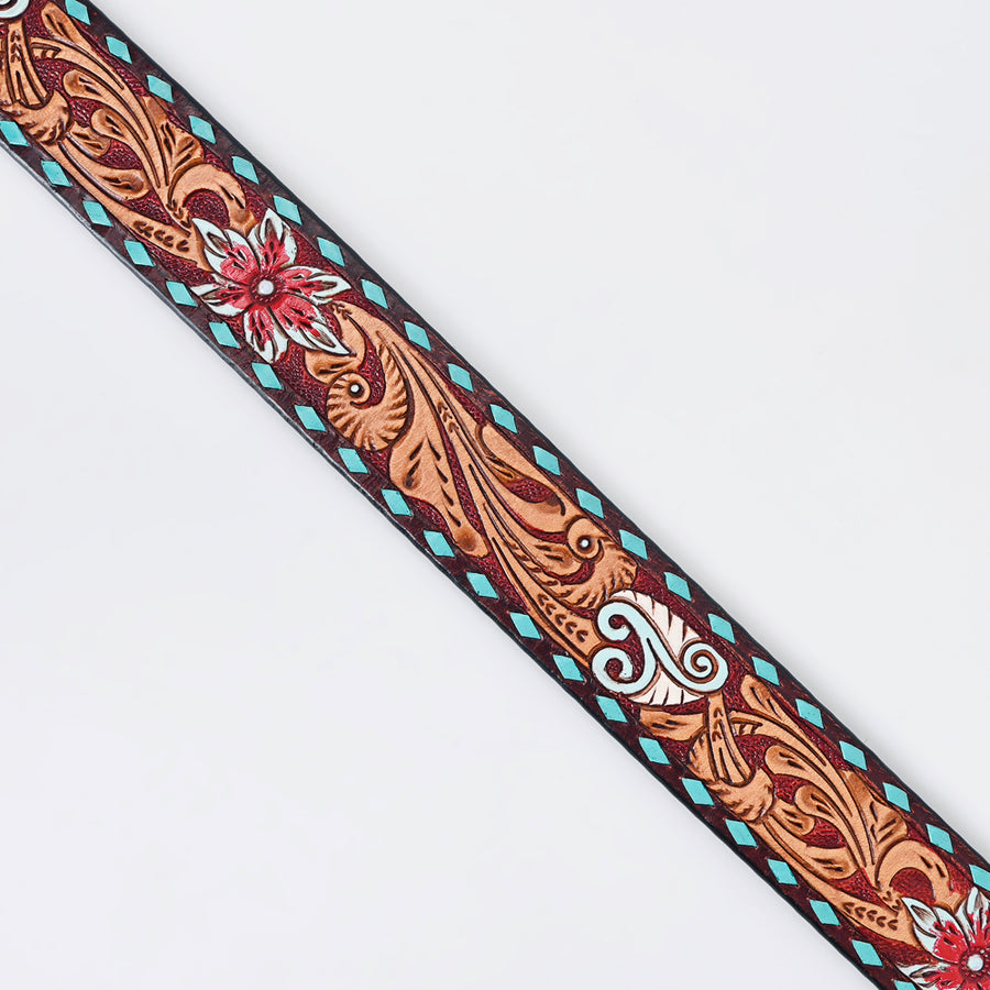 Large American Darling Beautifully Hand Tooled Black Genuine Leather Belt Men and Women Western with Removable Buckle
