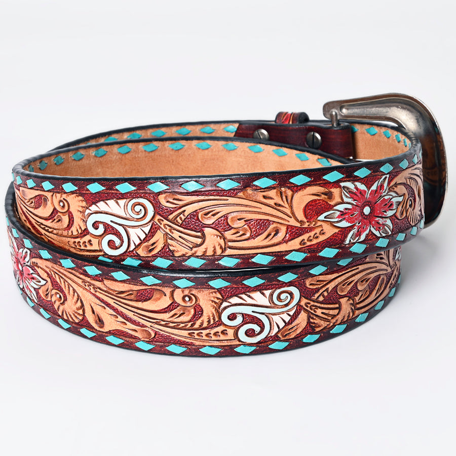 Large American Darling Beautifully Hand Tooled Black Genuine Leather Belt Men and Women Western with Removable Buckle