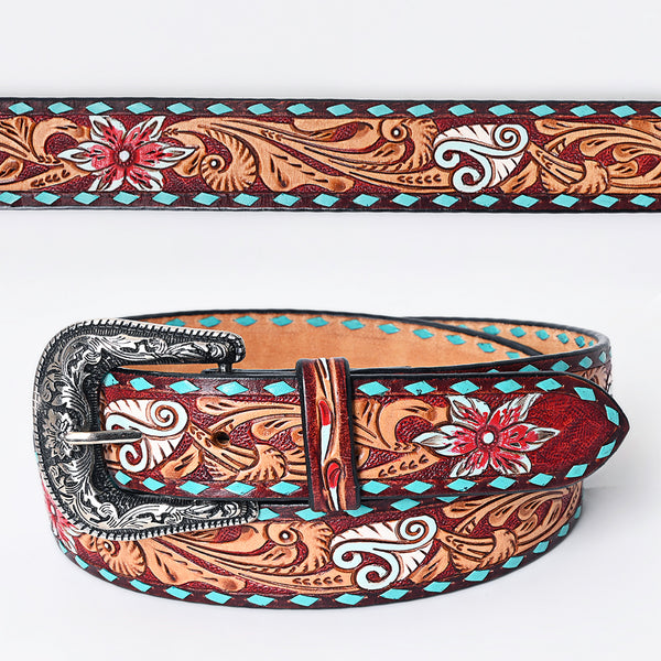 Beautifully Hand Tooled Hand Painted Genuine American Leather Belt Men and Women Bling - Hilason
