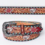 Beautifully Hand Tooled Hand Painted Genuine American Leather Belt Men and Women Bling - Hilason