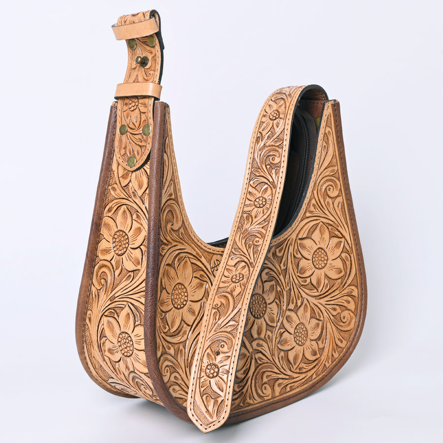 American Darling Hair-On Cowhide Hobo Bag, Genuine Leather Western Shoulder Bag with Tooled Strap and Spacious Interior