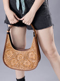 American Darling Hair-On Cowhide Hobo Bag, Genuine Leather Western Shoulder Bag with Tooled Strap and Spacious Interior