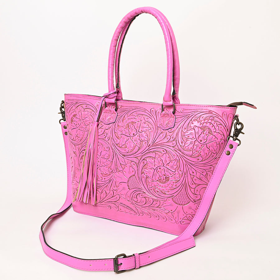 American Darling Western Hand-Tooled Leather Tote Bag Genuine Floral Carved Tote - Uhorse