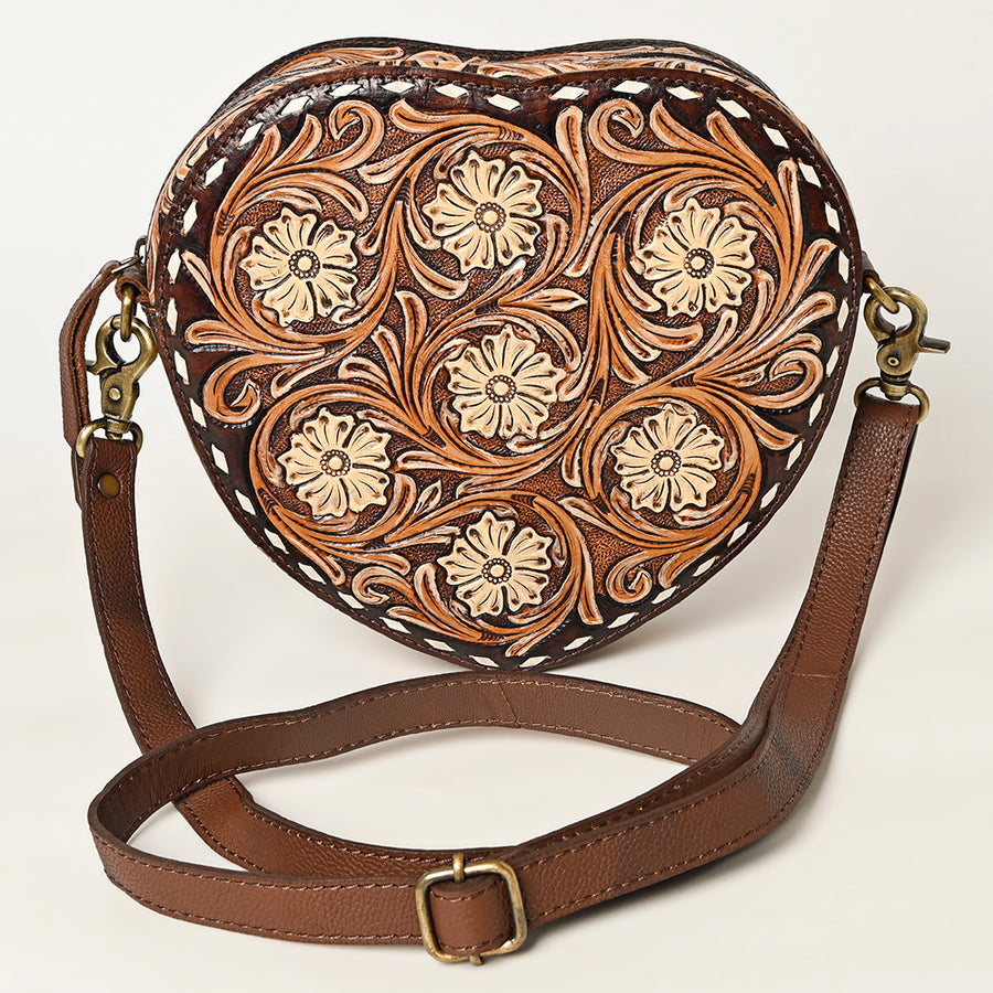 American Darling Hand Tooled Floral Carved Canteen Bag Vegetable-Tanned Genuine Leather Western Crossbody with YKK Zipper