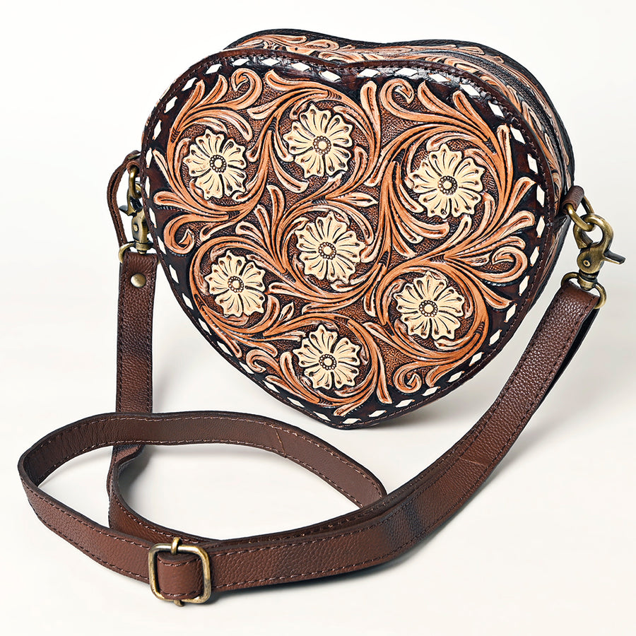 American Darling Hand Tooled Leather Canteen Bag Floral Carved Crossbody - Uhorse