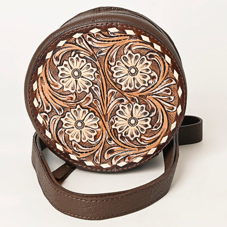 American Darling Hand Tooled Floral Carved Canteen Bag Vegetable-Tanned Genuine Leather Western Crossbody with YKK Zipper