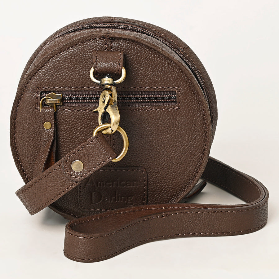 American Darling Hand Tooled Floral Carved Canteen Bag Vegetable-Tanned Genuine Leather Western Crossbody with YKK Zipper