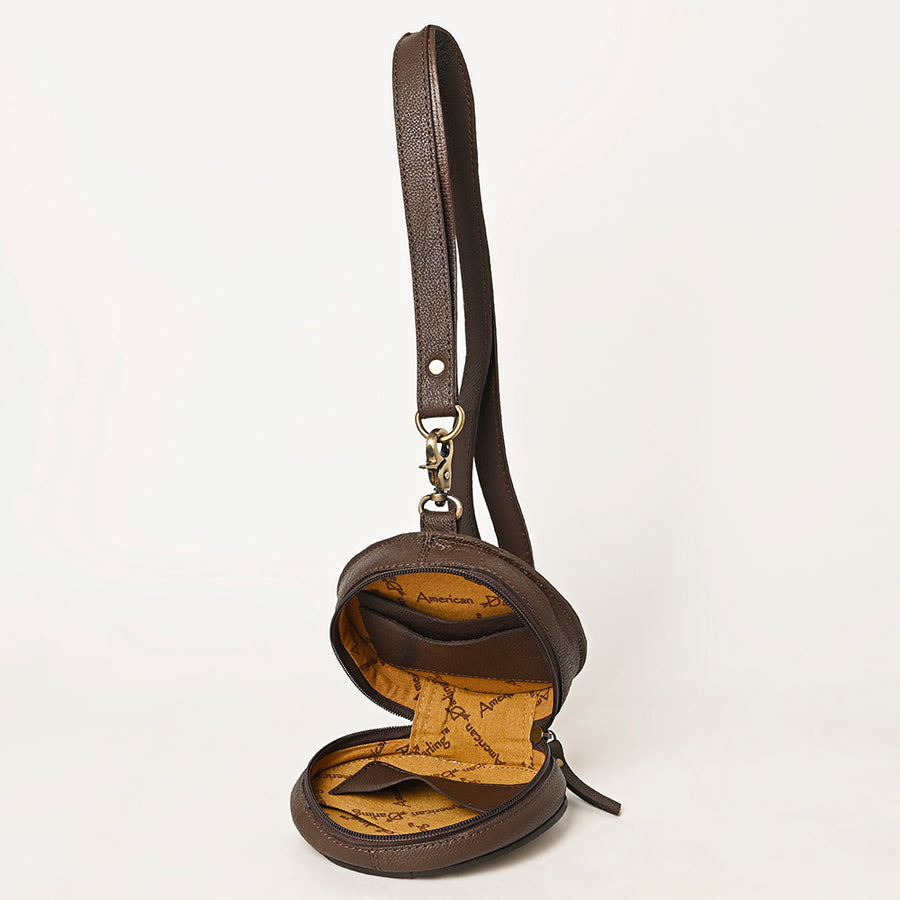 American Darling Hand Tooled Floral Carved Canteen Bag Vegetable-Tanned Genuine Leather Western Crossbody with YKK Zipper