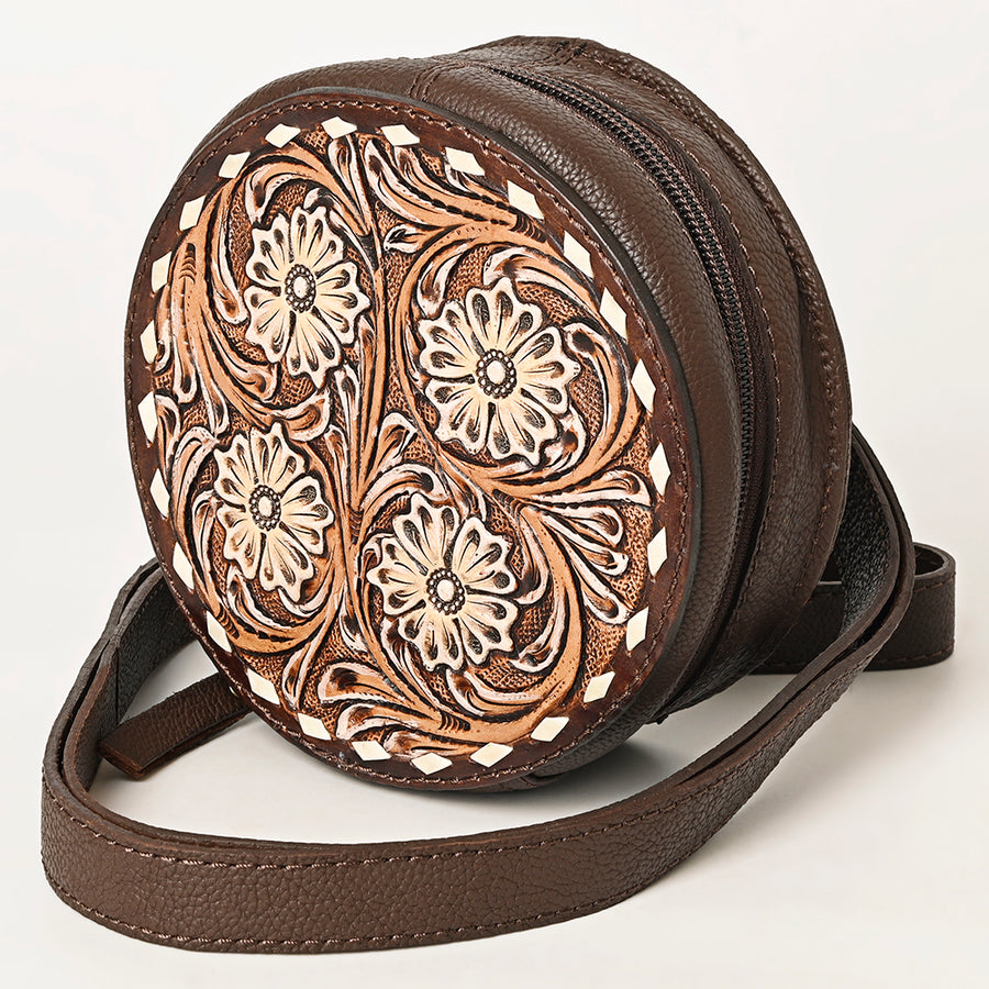 American Darling Hand Tooled Leather Canteen Bag Floral Carved Crossbody - Uhorse