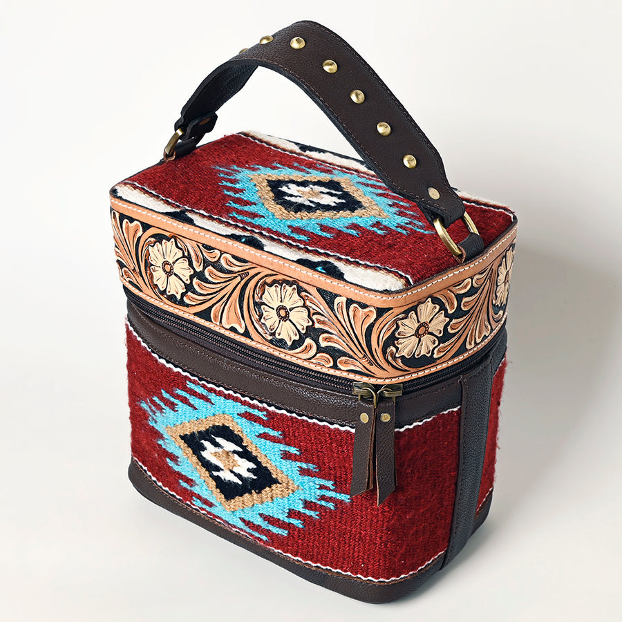 American Darling Hand Tooled Leather and Saddle Blanket Western Jewelry Case - Uhorse